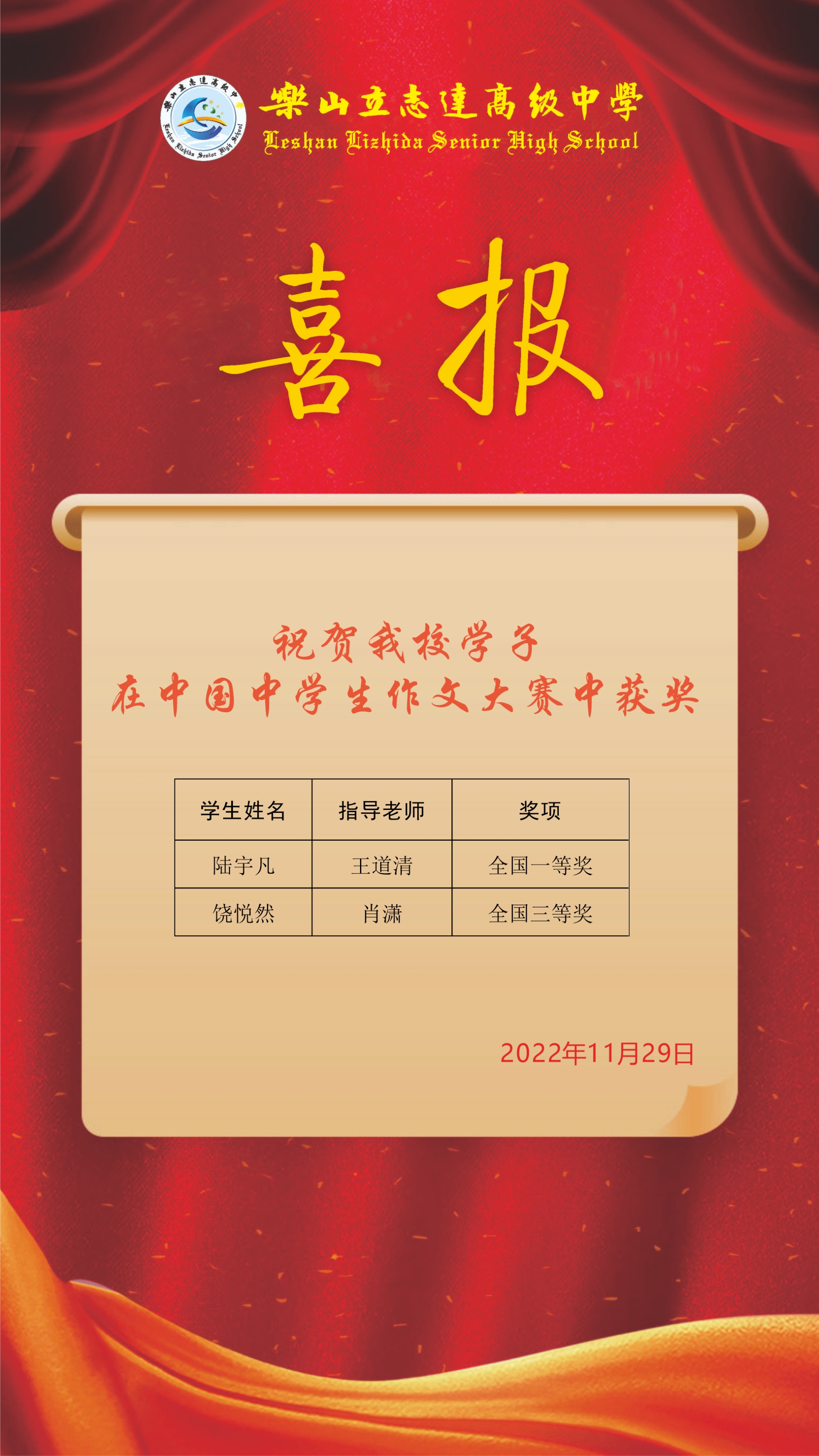 喜报 我校学子喜获中国中学生作文大赛大奖20221130.png